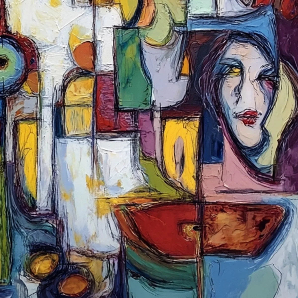URBAN MOSAIC: Large Square Abstract Figurative Wall Art | rectangular format, hand-painted canvas edge