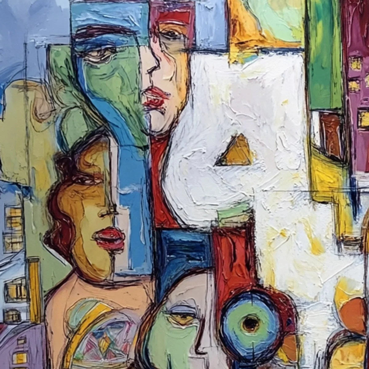 URBAN MOSAIC: Large Square Abstract Figurative Wall Art | rolled canvas, ready for custom framing