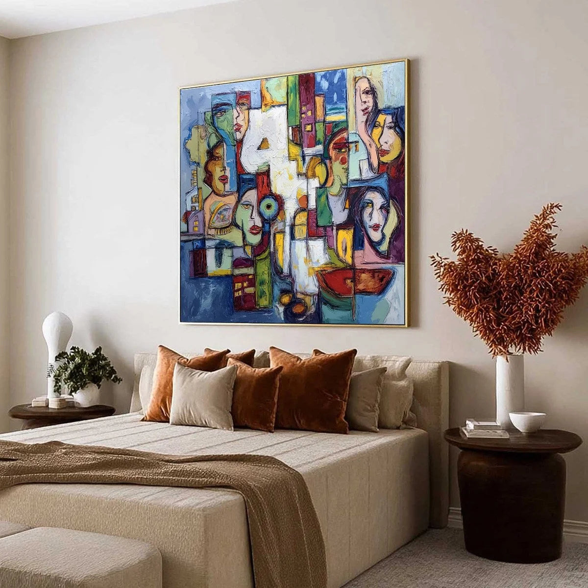 URBAN MOSAIC: Large Square Abstract Figurative Wall Art | Figurative mood, soft natural light studio shot