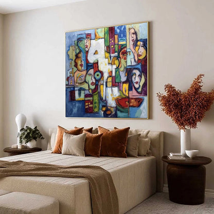 URBAN MOSAIC: Large Square Abstract Figurative Wall Art | Figurative mood, soft natural light studio shot