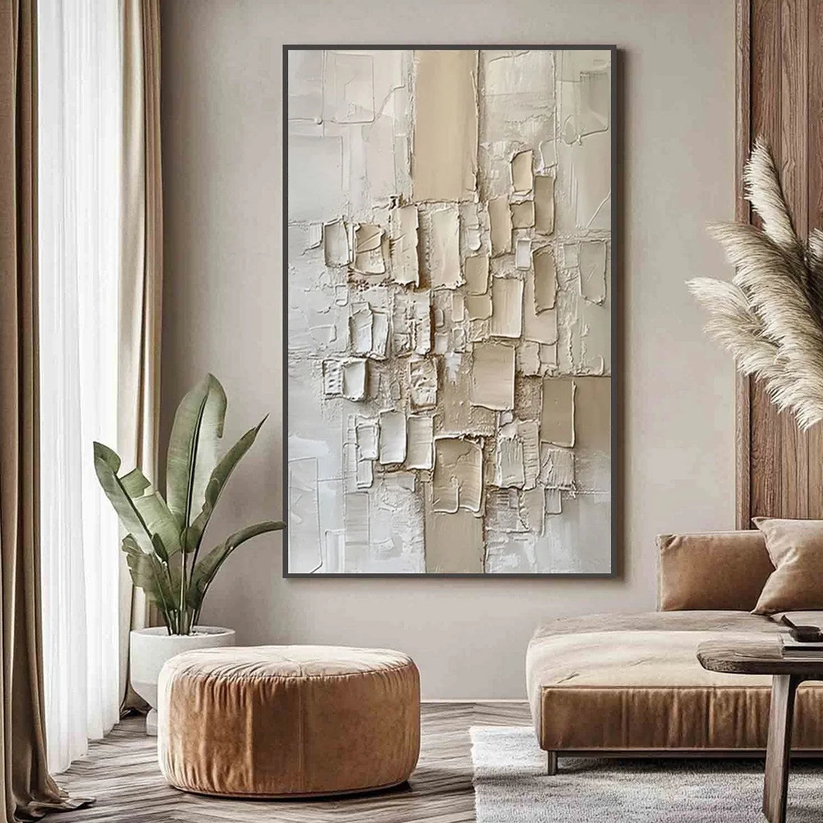 URBAN MOSAIC: Textured Minimalist Abstract Painting | Minimalist closeup, raised brushwork detail