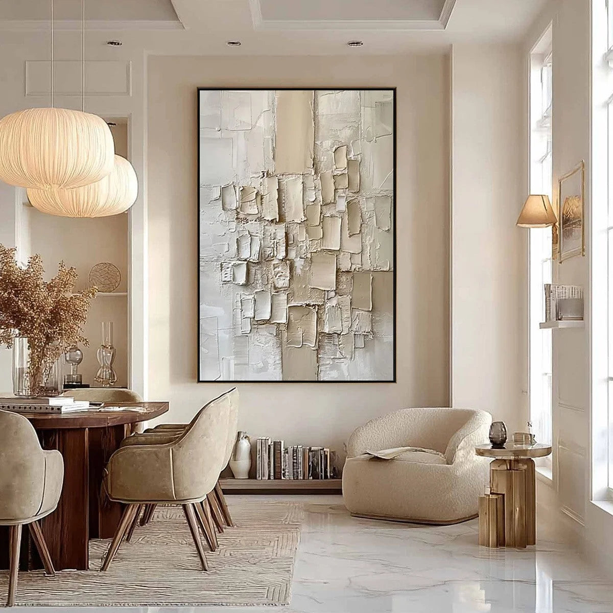 URBAN MOSAIC: Textured Minimalist Abstract Painting | gold frame stretched on neutral wall