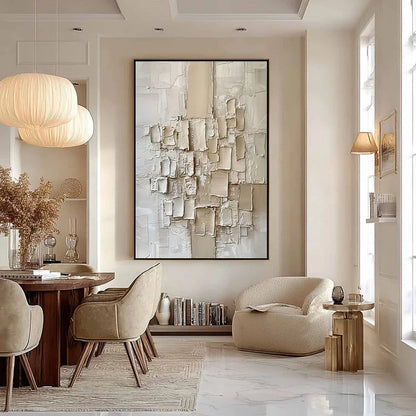 URBAN MOSAIC: Textured Minimalist Abstract Painting | gold frame stretched on neutral wall