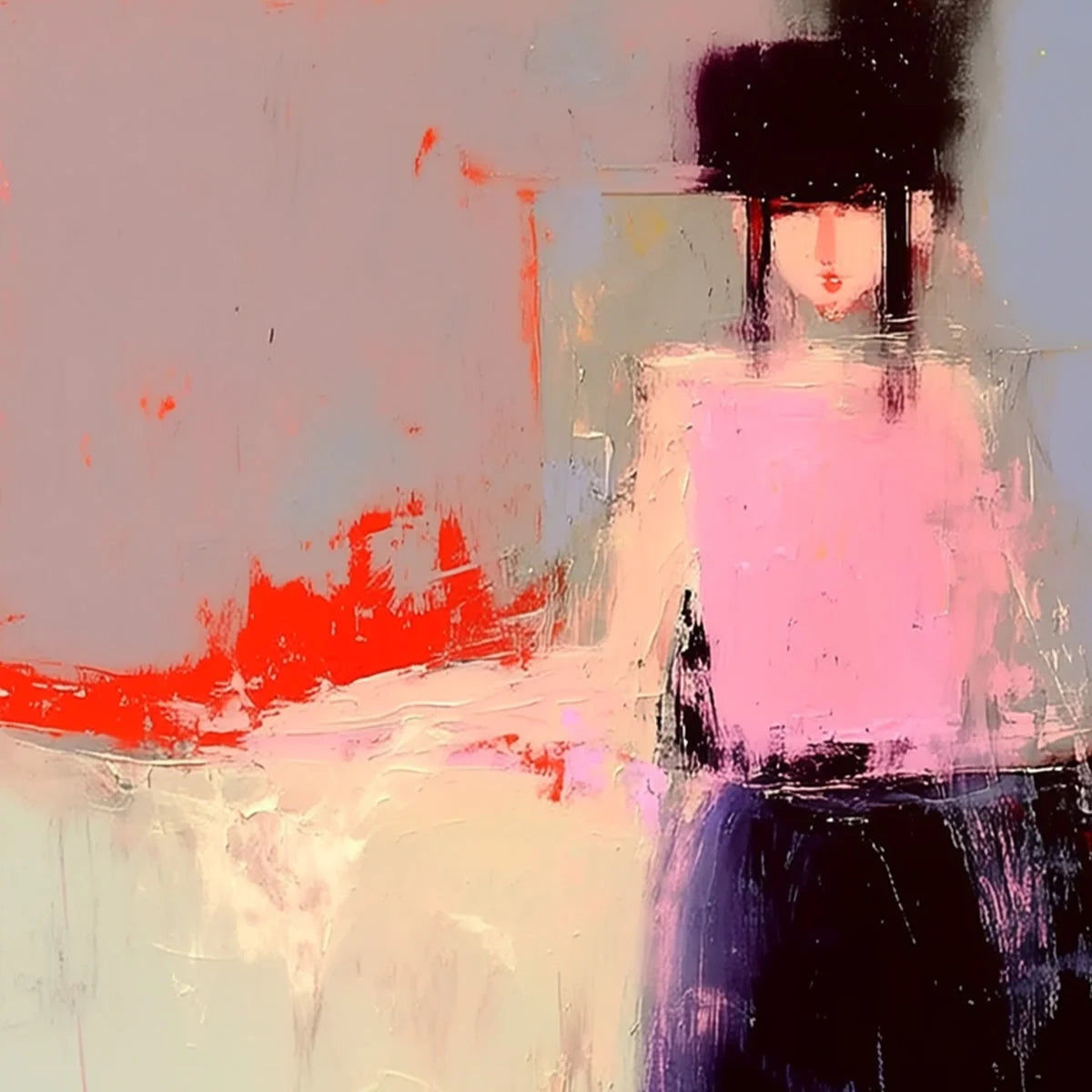 URBAN MUSE: Abstract Figurative Portrait Oil Painting | rectangular format, hand-painted canvas edge