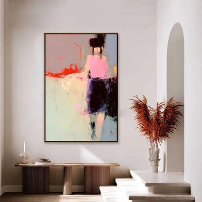 URBAN MUSE: Abstract Figurative Portrait Oil Painting | gold frame stretched on neutral wall