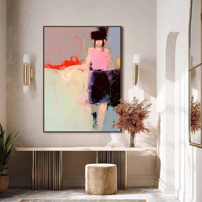 URBAN MUSE: Abstract Figurative Portrait Oil Painting | black frame version on white wall