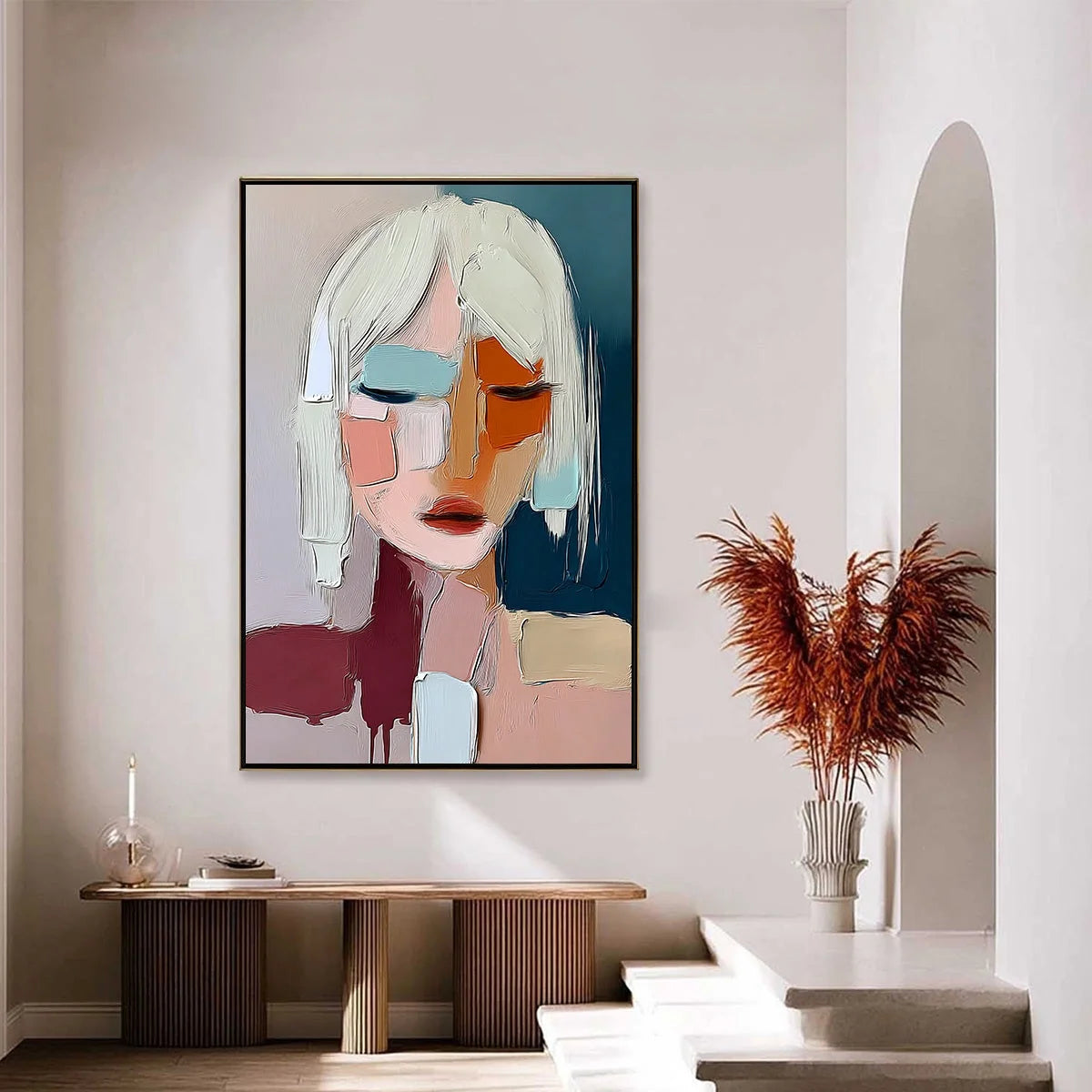 URBAN MUSE: Modern Abstract Figurative Portrait Painting | black frame version on white wall