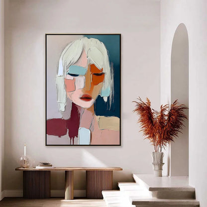 URBAN MUSE: Modern Abstract Figurative Portrait Painting | black frame version on white wall