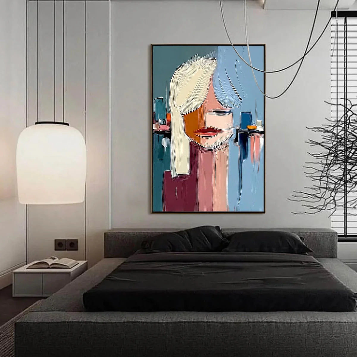 URBAN MUSE: Modern Abstract Portrait Wall Art | black frame version on white wall