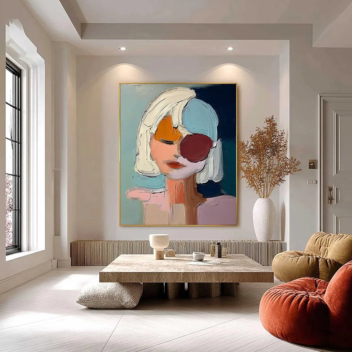 URBAN MUSE: Textured Abstract Portrait Oil Painting for Modern Decor | Abstract closeup, raised brushwork detail