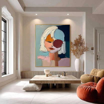 URBAN MUSE: Textured Abstract Portrait Oil Painting for Modern Decor | Abstract closeup, raised brushwork detail