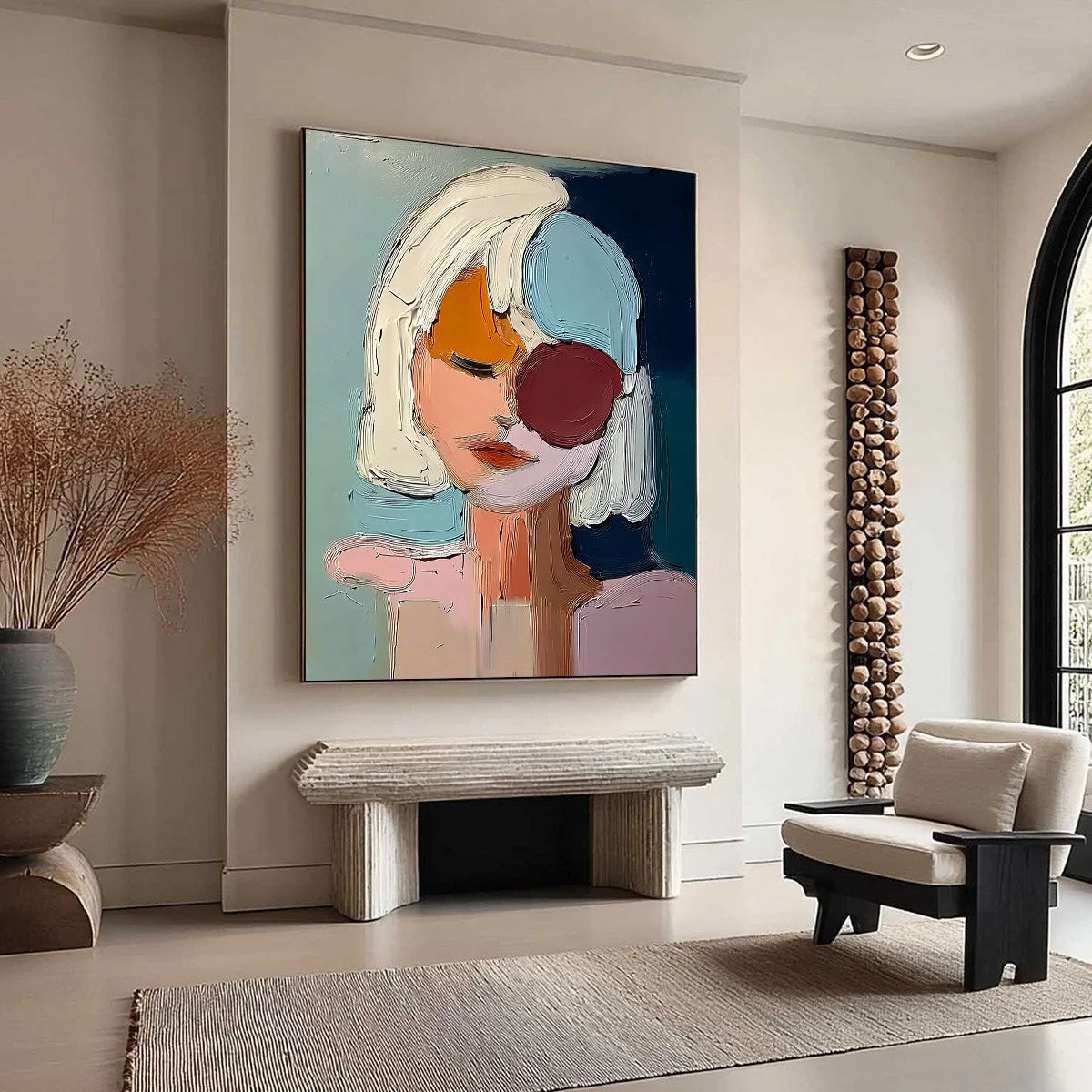 URBAN MUSE: Textured Abstract Portrait Oil Painting for Modern Decor | multi-color palette, original oil on stretched canvas art
