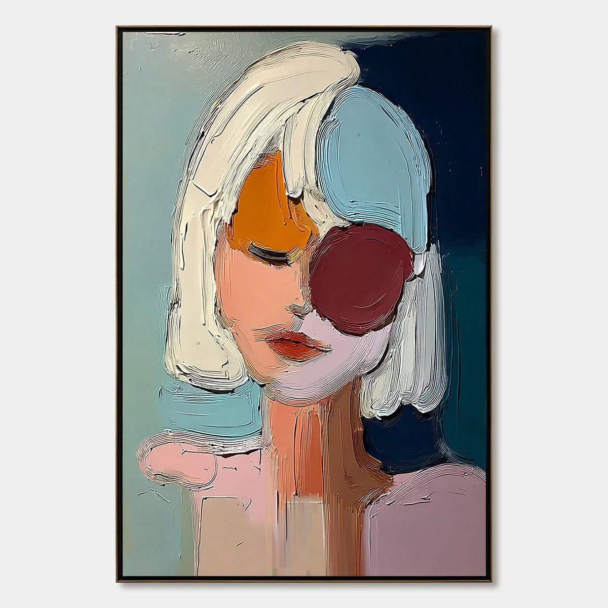 URBAN MUSE: Textured Abstract Portrait Oil Painting for Modern Decor | hanging in living room, Abstract wall art