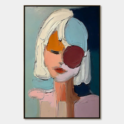 URBAN MUSE: Textured Abstract Portrait Oil Painting for Modern Decor | hanging in living room, Abstract wall art
