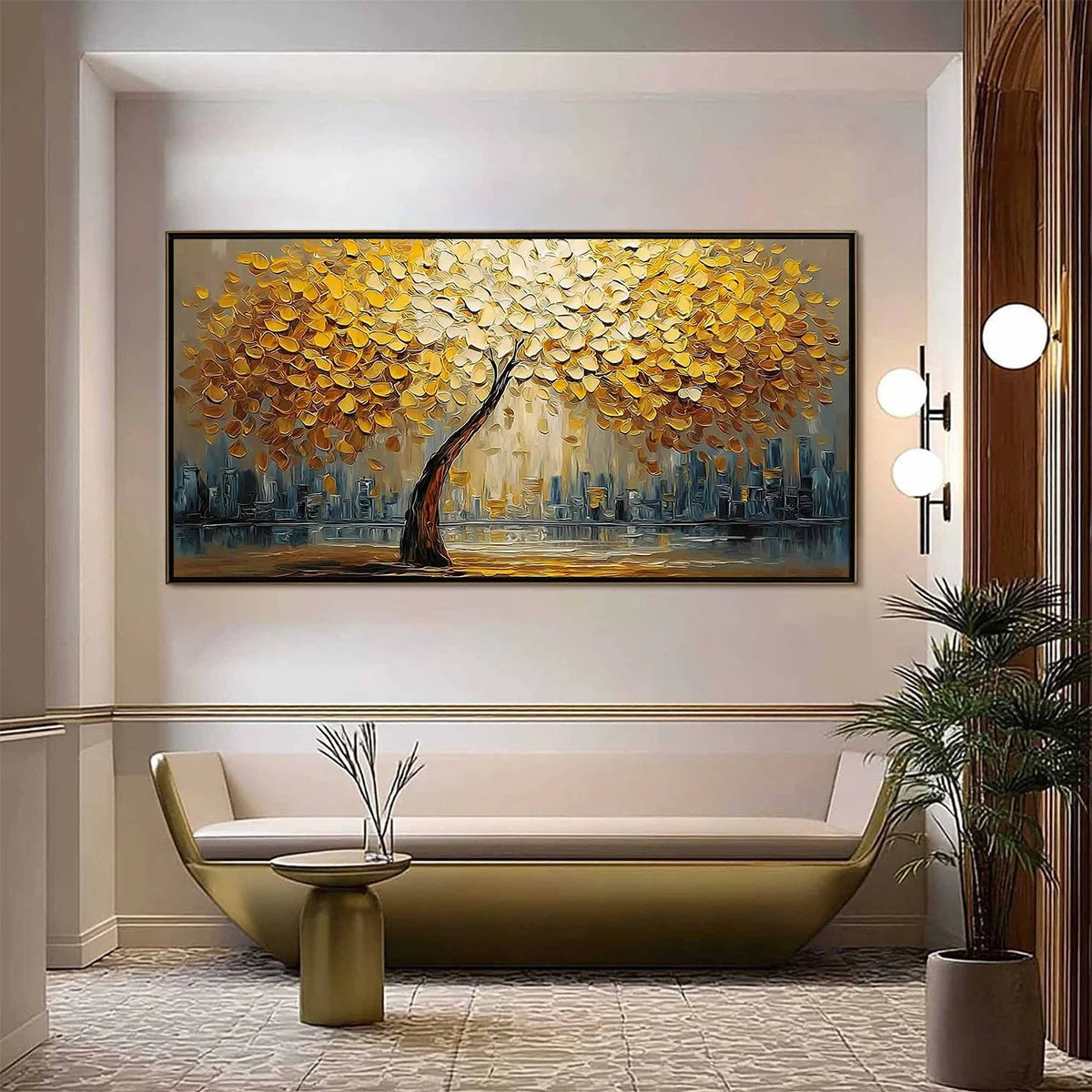 URBAN OASIS: Heavy Texture Palette Knife Cityscape Oil Painting | palette knife closeup, raised brushwork detail
