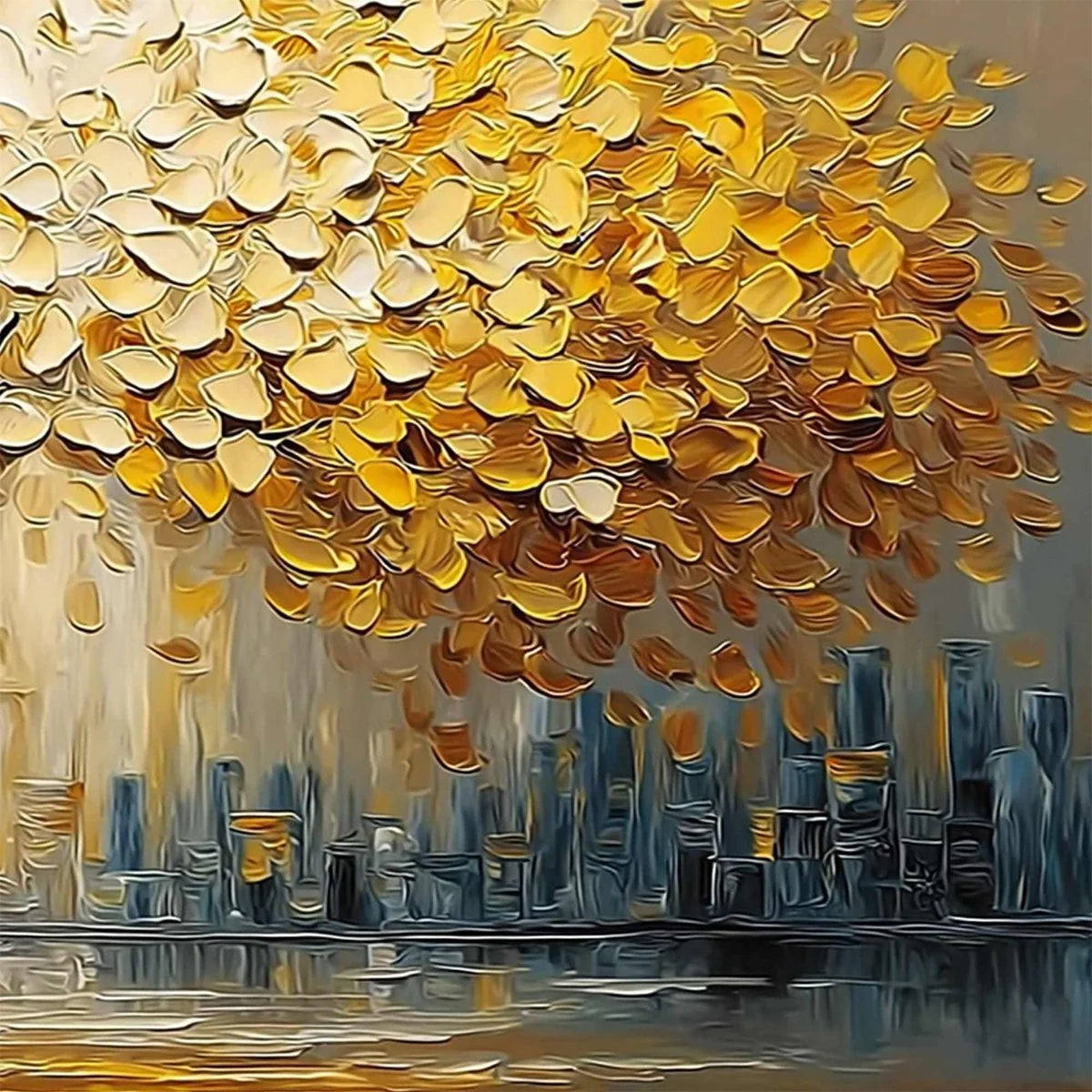 URBAN OASIS: Heavy Texture Palette Knife Cityscape Oil Painting | rolled canvas, ready for custom framing