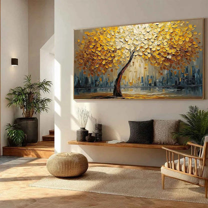 URBAN OASIS: Heavy Texture Palette Knife Cityscape Oil Painting | multi palette, original office art