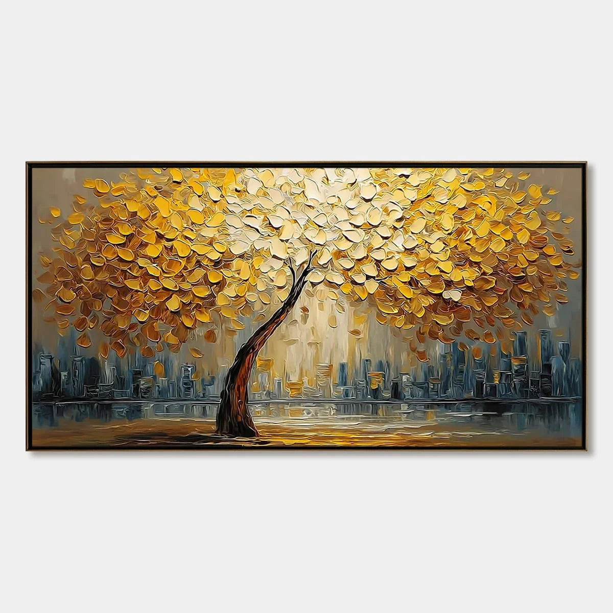 Urban Oasis impasto painting, hand-painted by UArtShow