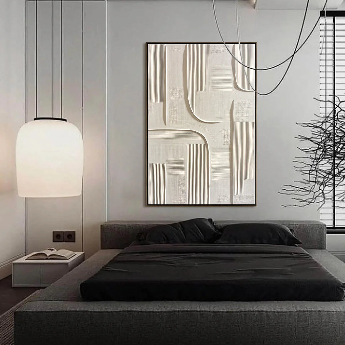 URBAN PATHWAYS: Textured Minimalist Wabi Sabi Abstract Wall Art | gold frame stretched on neutral wall