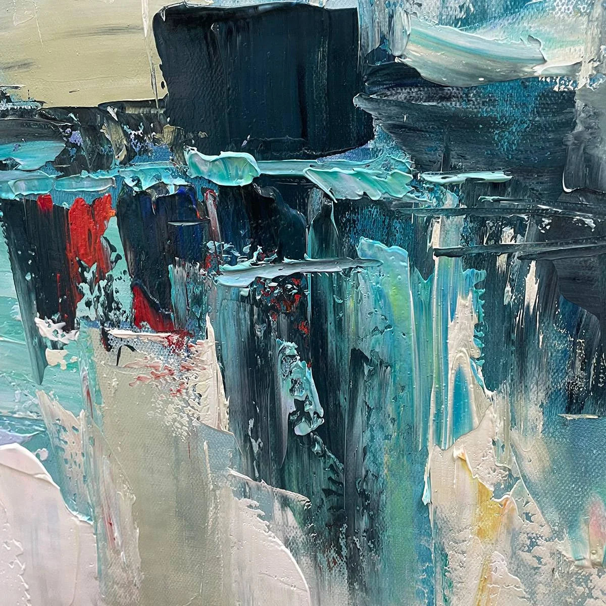 URBAN REFLECTIONS: Abstract Cityscape Impasto Oil Painting | Abstract mood, soft natural light studio shot