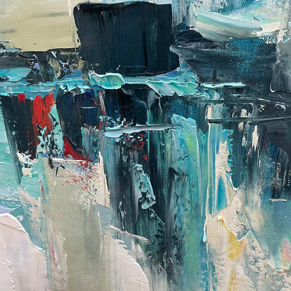 URBAN REFLECTIONS: Abstract Cityscape Impasto Oil Painting | Abstract mood, soft natural light studio shot