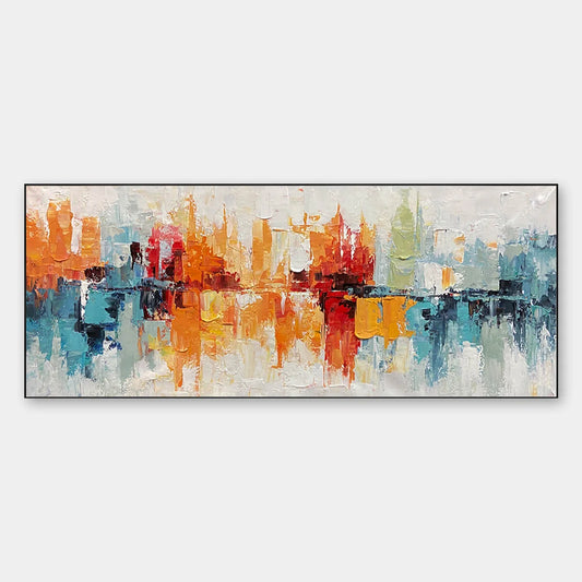 URBAN REFLECTIONS: Abstract Cityscape Impasto Oil Painting | hanging in living room, Abstract wall art