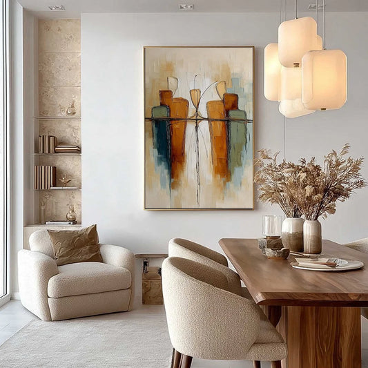 URBAN REFLECTIONS: Textured Abstract Cityscape Reflection Oil Painting
