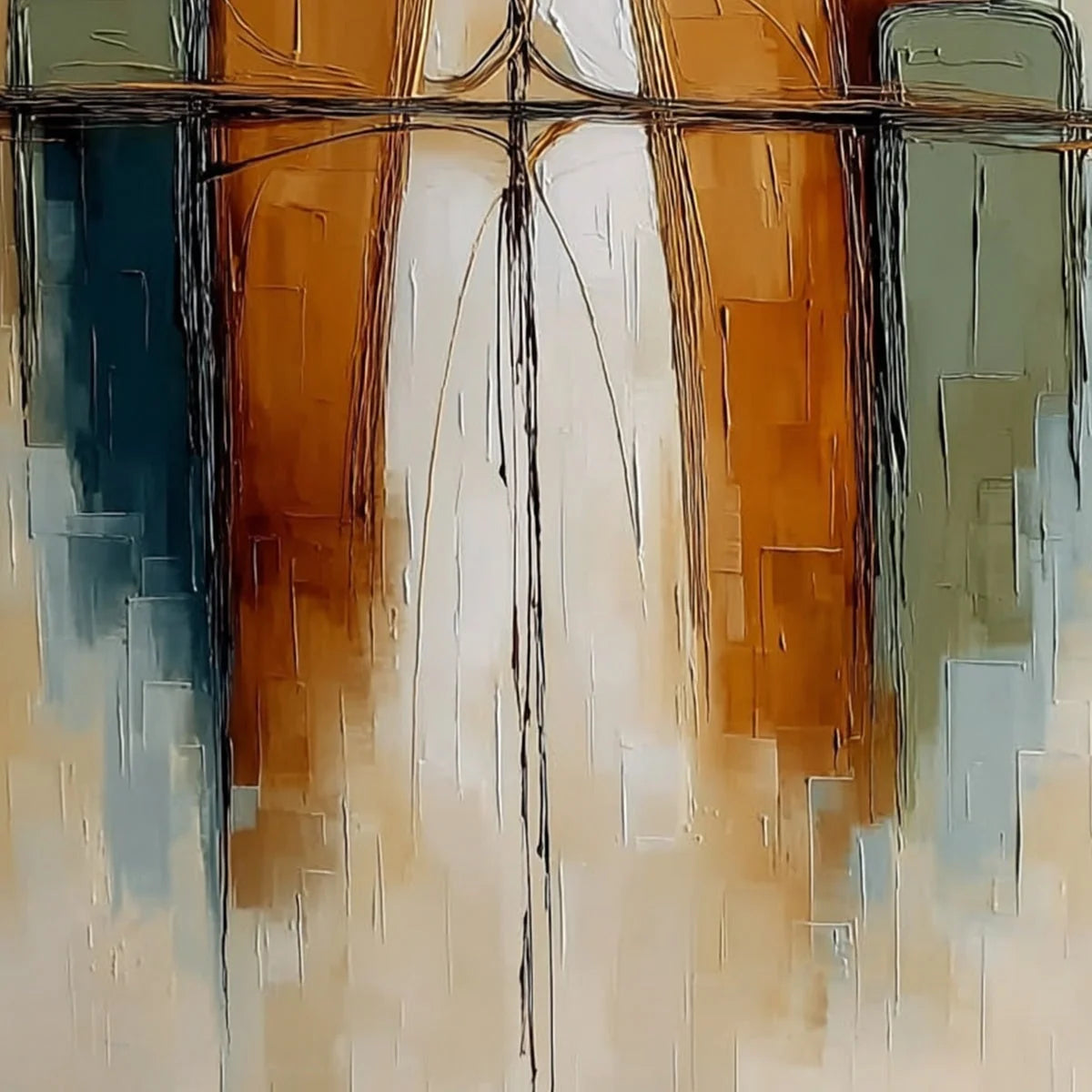 URBAN REFLECTIONS: Textured Abstract Cityscape Reflection Oil Painting | rectangular format, hand-painted canvas edge