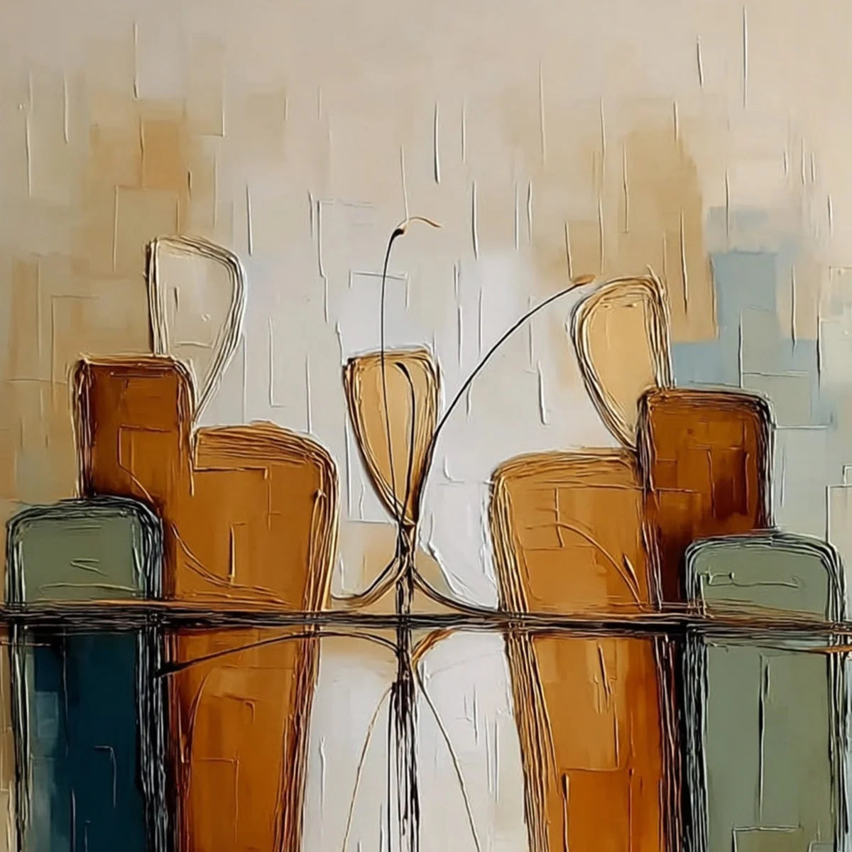 URBAN REFLECTIONS: Textured Abstract Cityscape Reflection Oil Painting | rolled canvas, ready for custom framing