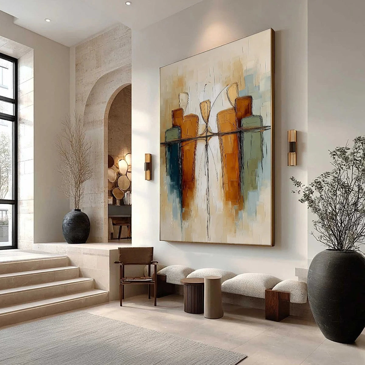 URBAN REFLECTIONS: Textured Abstract Cityscape Reflection Oil Painting | Abstract mood, soft natural light studio shot