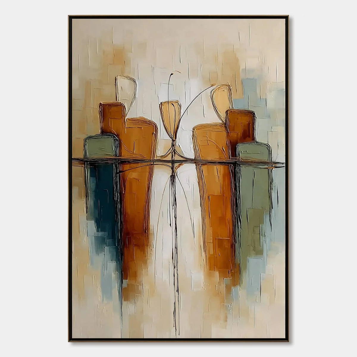 URBAN REFLECTIONS: Textured Abstract Cityscape Reflection Oil Painting | hanging in living room, Abstract wall art