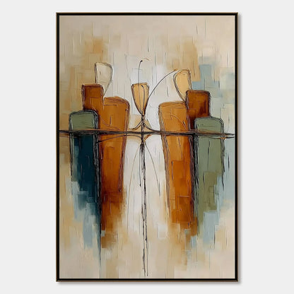 URBAN REFLECTIONS: Textured Abstract Cityscape Reflection Oil Painting | hanging in living room, Abstract wall art