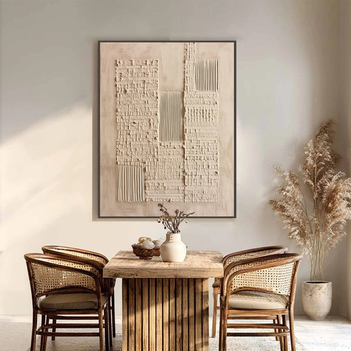URBAN RELIC: Textured Minimalist Abstract Painting in Neutral Beige Tones | Minimalist closeup, raised brushwork detail