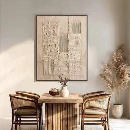 URBAN RELIC: Textured Minimalist Abstract Painting in Neutral Beige Tones | Minimalist closeup, raised brushwork detail