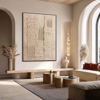 URBAN RELIC: Textured Minimalist Abstract Painting in Neutral Beige Tones | Minimalist mood, soft natural light studio shot