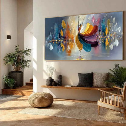 URBAN RHAPSODY: Textured Palette Knife Painting of a Dancer in a Cityscape | multi-color palette, original oil on stretched canvas art