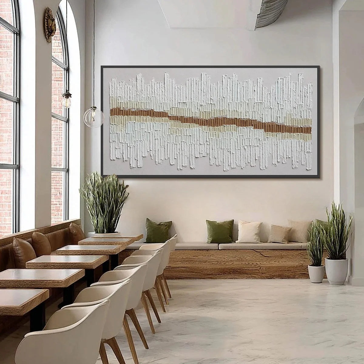 URBAN RHYTHM: Large Horizontal Textured Minimalist Abstract Painting | Minimalist closeup, raised brushwork detail