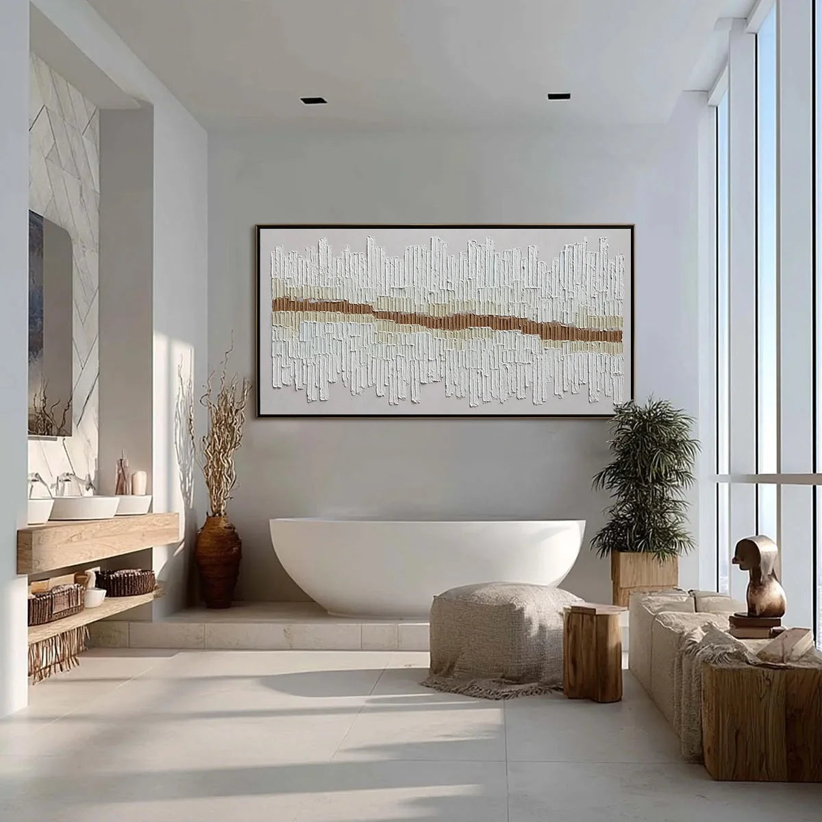 URBAN RHYTHM: Large Horizontal Textured Minimalist Abstract Painting | black frame version on white wall
