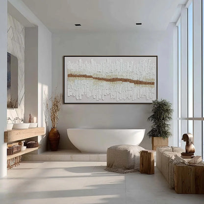 URBAN RHYTHM: Large Horizontal Textured Minimalist Abstract Painting | black frame version on white wall