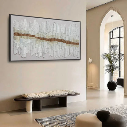 URBAN RHYTHM: Large Horizontal Textured Minimalist Abstract Painting | Minimalist mood, soft natural light studio shot