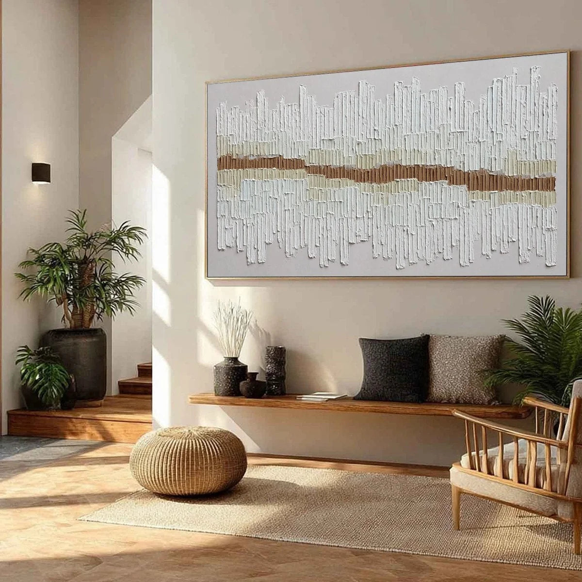 URBAN RHYTHM: Large Horizontal Textured Minimalist Abstract Painting | multi-color palette, original oil on stretched canvas art