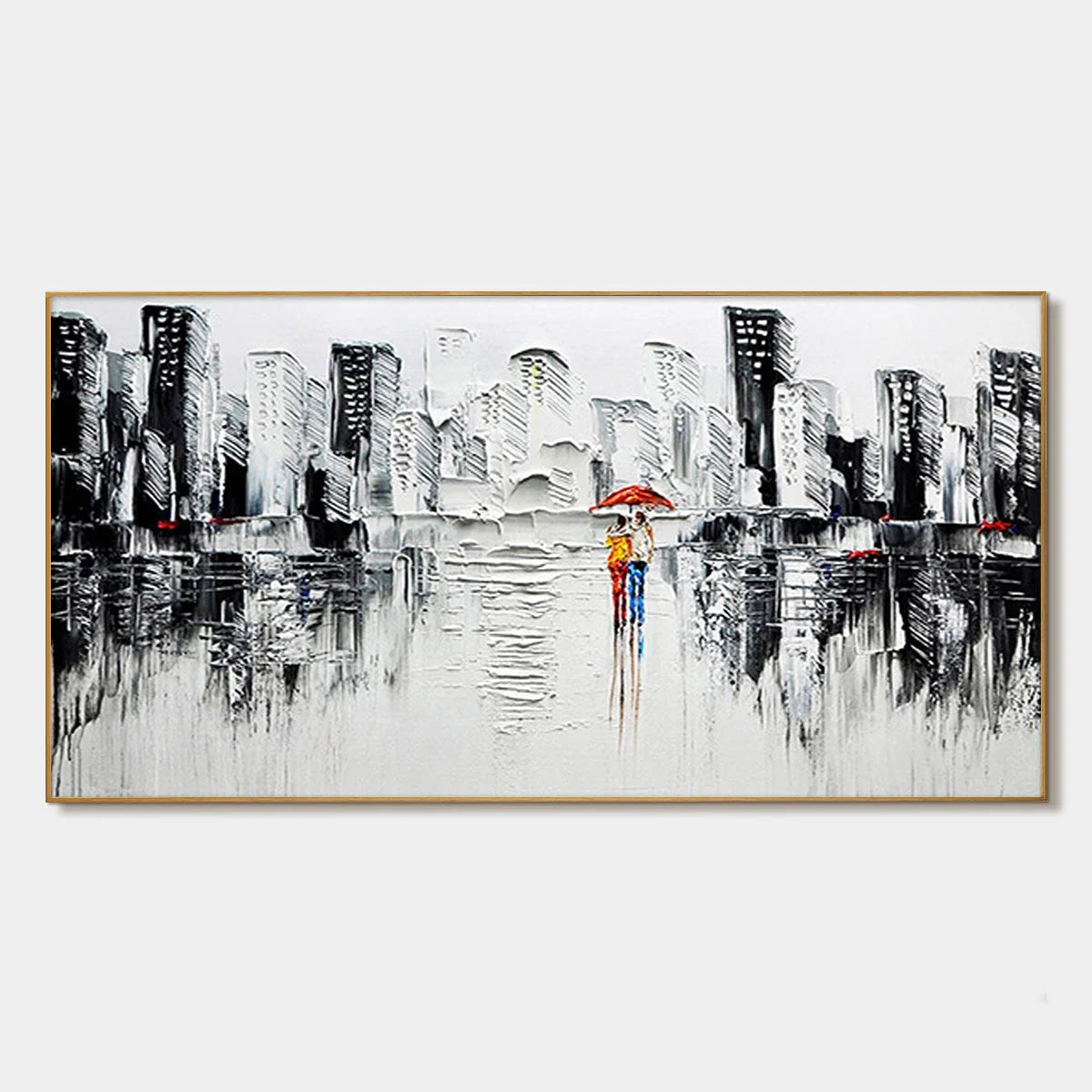 URBAN ROMANCE: Textured Cityscape Oil Painting in Black and White | hanging in living room, Abstract wall art