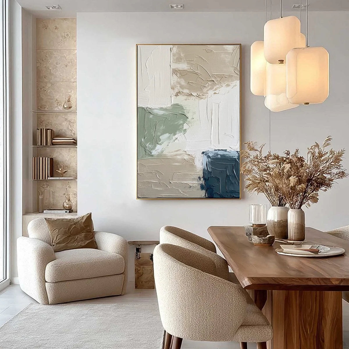 URBAN SANCTUARY: Textured Minimalist Abstract Painting | gold frame stretched on neutral wall