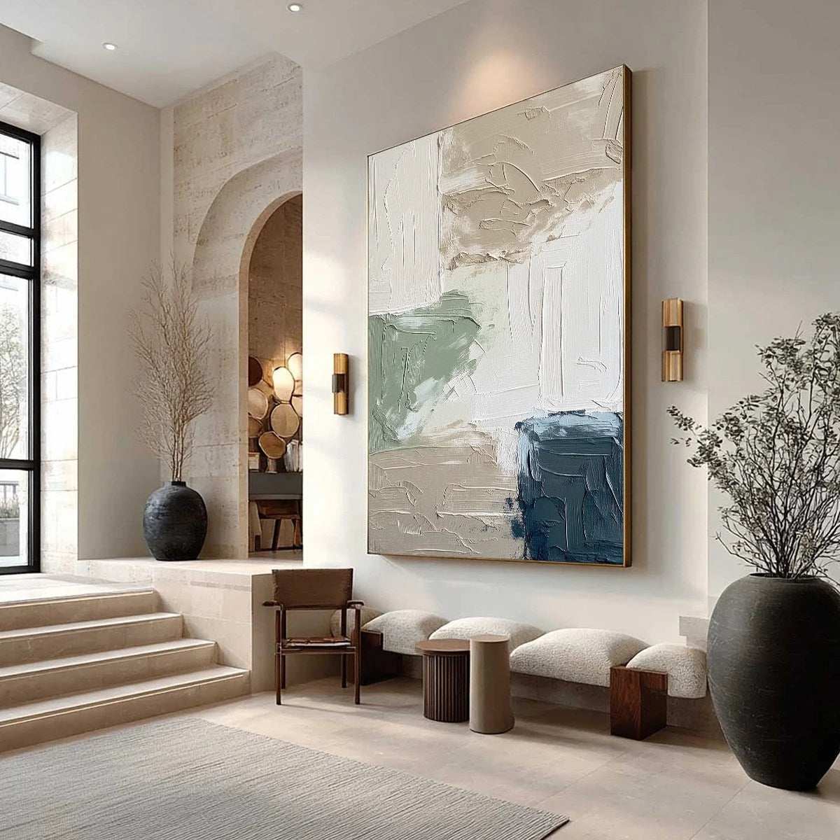URBAN SANCTUARY: Textured Minimalist Abstract Painting | Minimalist mood, soft natural light studio shot