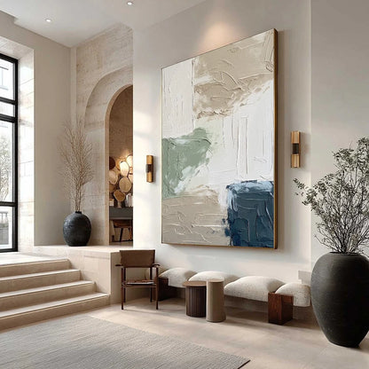 URBAN SANCTUARY: Textured Minimalist Abstract Painting | Minimalist mood, soft natural light studio shot