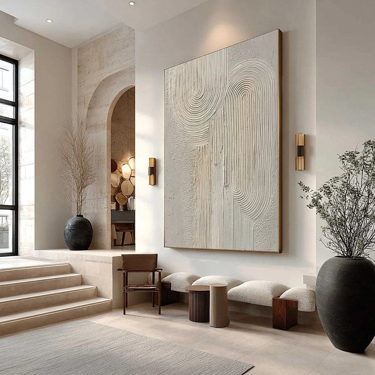 URBAN SANCTUARY: Textured Minimalist Arch Abstract Painting | Minimalist mood, soft natural light studio shot
