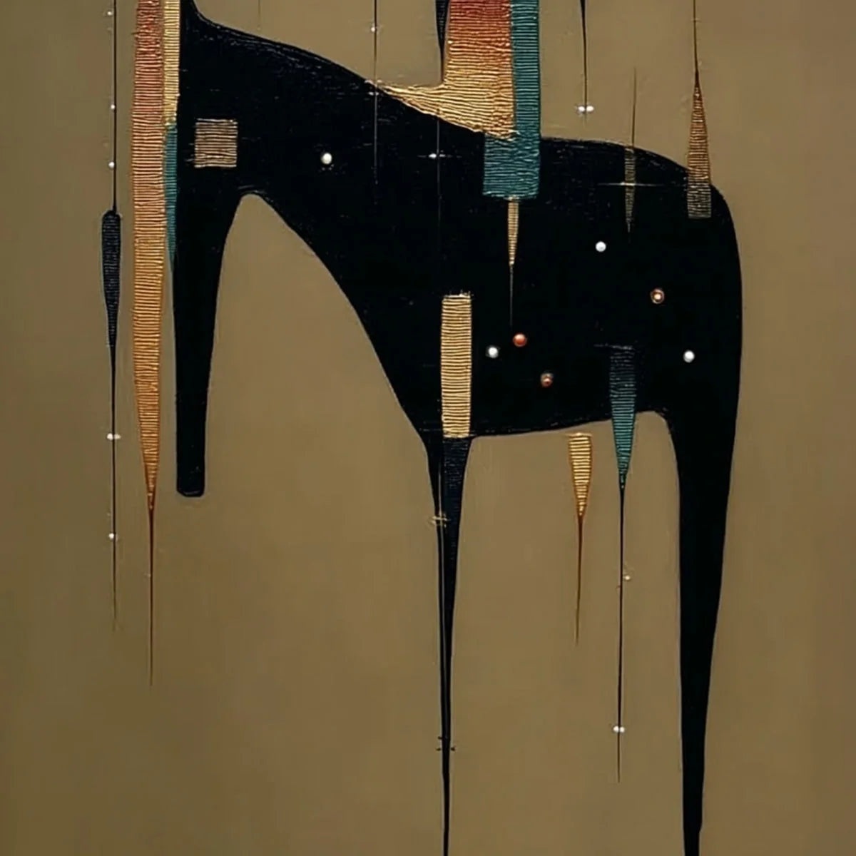 URBAN SENTINEL: Vertical Minimalist Abstract Painting with Textured Cityscape Elements | rolled canvas, ready for custom framing