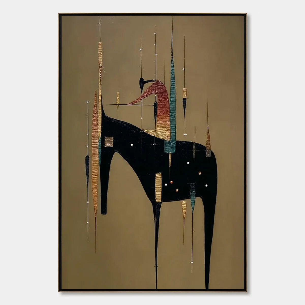 URBAN SENTINEL: Vertical Minimalist Abstract Painting with Textured Cityscape Elements | hanging in living room, Minimalist wall art