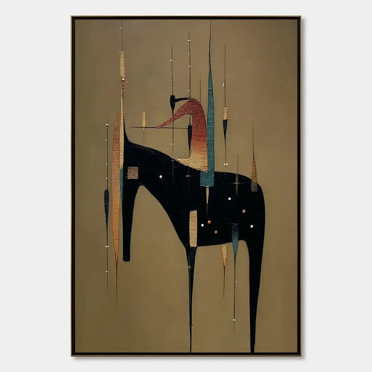 URBAN SENTINEL: Vertical Minimalist Abstract Painting with Textured Cityscape Elements | hanging in living room, Minimalist wall art