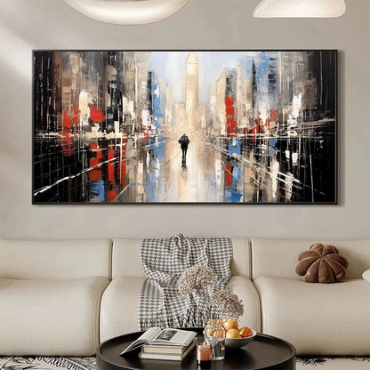 URBAN SOLITUDE: Minimalist Cityscape Painting | Minimalist closeup, raised brushwork detail